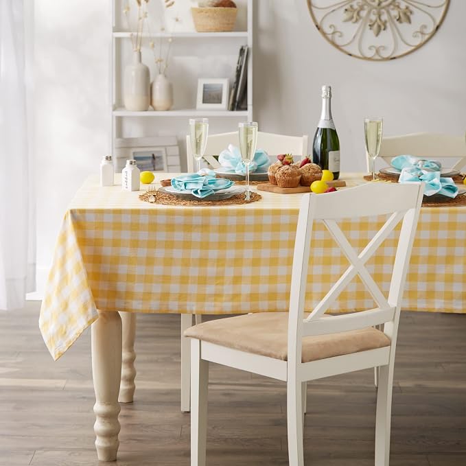 DII Checkered Tabletop Collection 100% Cotton, Machine Washable, Tablecloth