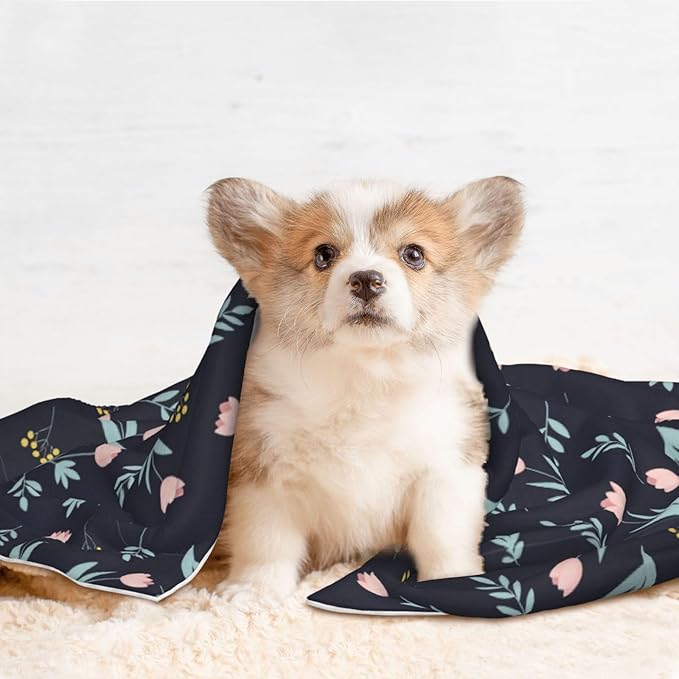 Pet Blanket for Couches and Beds, Shabby Chic Floral Tulips Flower Pink, Reversible Double Sided Plush Design with Soft Bumpy Texture and Smooth Surface, Furniture Protector