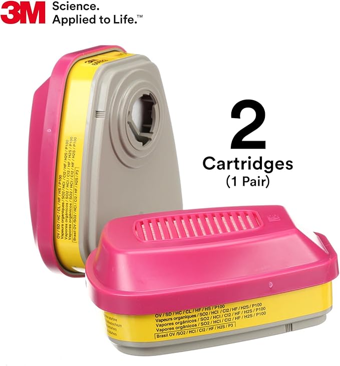 3M P100 Respirator Cartridge/Filter 60923, 1 Pair, NIOSH Approved, Helps