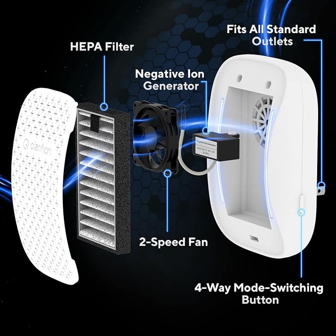 Clarifion - DSTx 2.0 Portable Air Purifier - Plug In Air Ionizer HEPA Air Filter