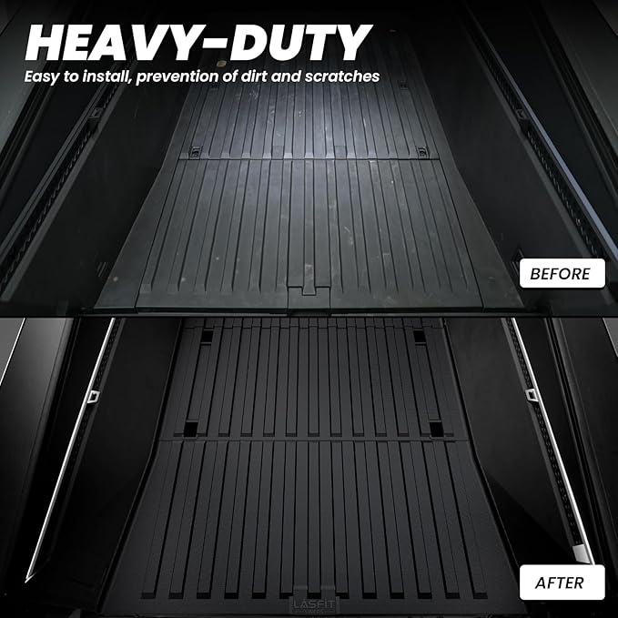 LASFIT Truck Bed Mat for Tesla Cybertruck 2024 2025 2023 6FT Bed Liner Car Accessories, Custom Fit TPE All Weather Pickup Cargo Liner Frunk Rear Sub Trunk Mat Set 3PCS