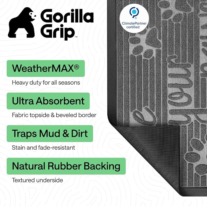 GORILLA GRIP 100% Waterproof All-Season WeatherMAX Doormat, US Designed Natural