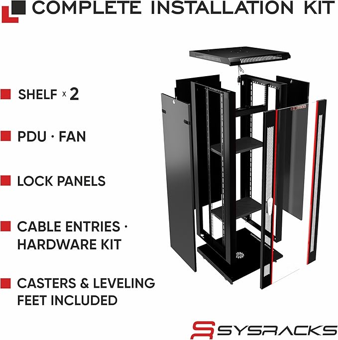 Sysracks 22U Wall Mount Server Rack Cabinet, 19” Locking Network Rack, 24” Deep