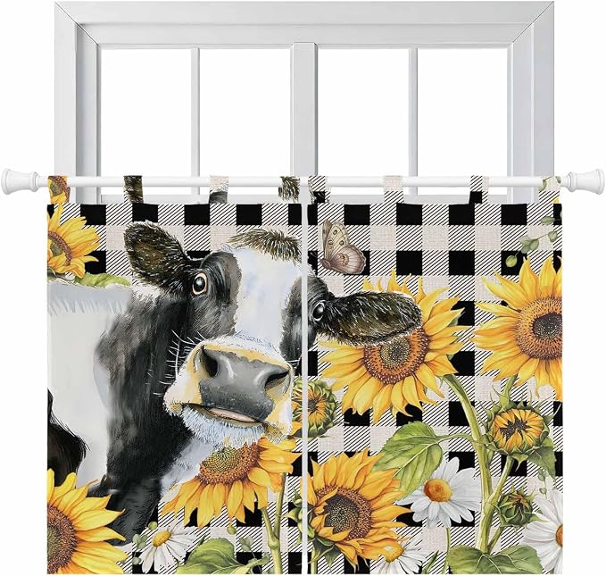 Retro Sunflowers Bedroom Curtains 63 Inch Length, Window Curtains Tab Top