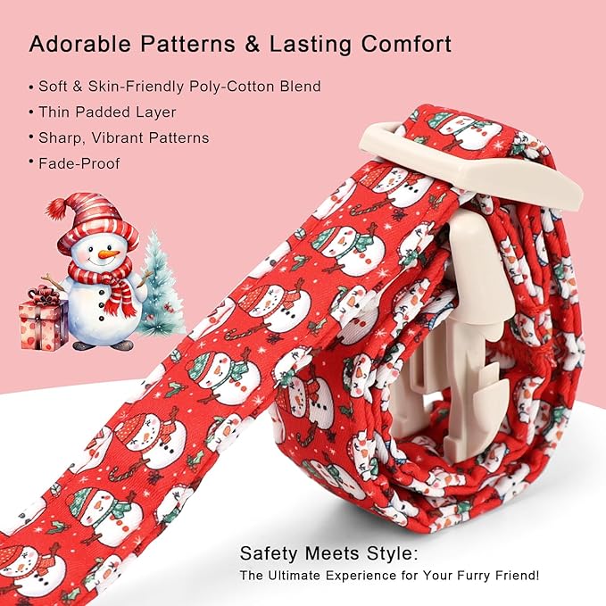 Christmas Dog Collar - Cute Red Snowman Christmas Puppy Collar with Safety Buckle, Soft Adjustable Holiday Dog Collars for Small Medium Large Dogs XS