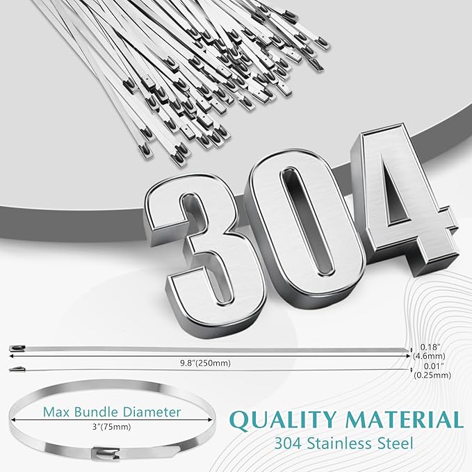 LEIFIDE 500 Pcs Metal Zip Ties 304 Stainless Steel Zip Ties Heavy Duty Self Locking 220 Pound Tensile Strength Cable Suitable for Exhaust Wrapping Fence Outdoor Workshop Canopy(9.8 Inch)