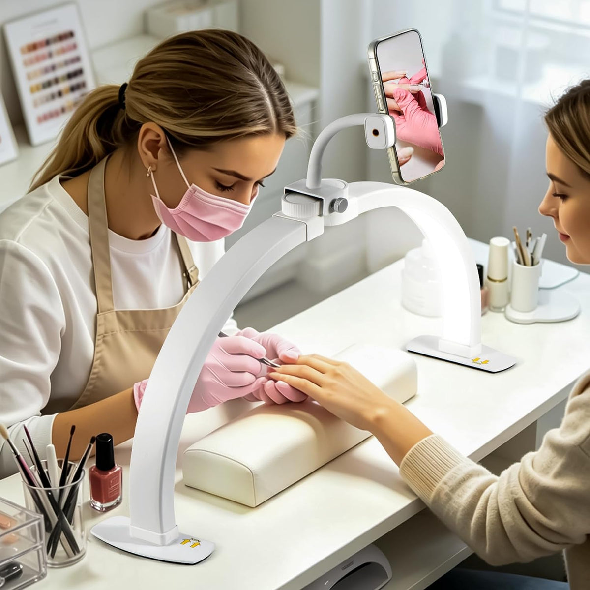 Half Moon Light for Nail Desk, 23" Foldable Arch LED Desk Lamp with Phone Holder, 3 Color Modes & 10 Brightness Levels, 364 LEDs 4700LM CRI≥90, Shadow-Free Manicure Lamp for Salon & Home (White)
