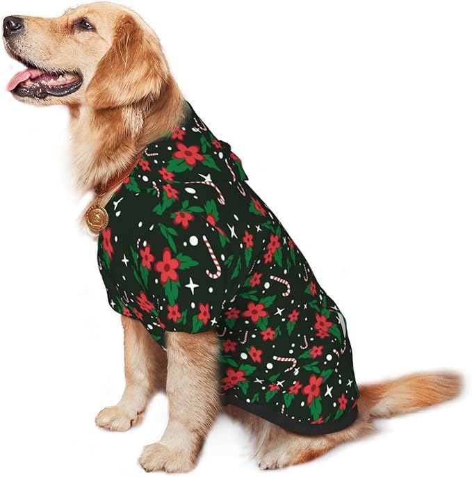 Black Candy Cane Hoodie,Christmas Cosplay Dog Clothes with Pocket and Hat Winter Clothes Sweaters XXX-Large