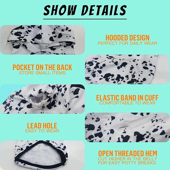 SZDIZOWE Dalmatian Dog Winter Costume, Dog Hoodie with Pocket, Polyester, Unisex, Dalmatian Print, Animal Print, XS-3XL, Modern Style, Windproof Hat, Leash Hole, Machine Washable