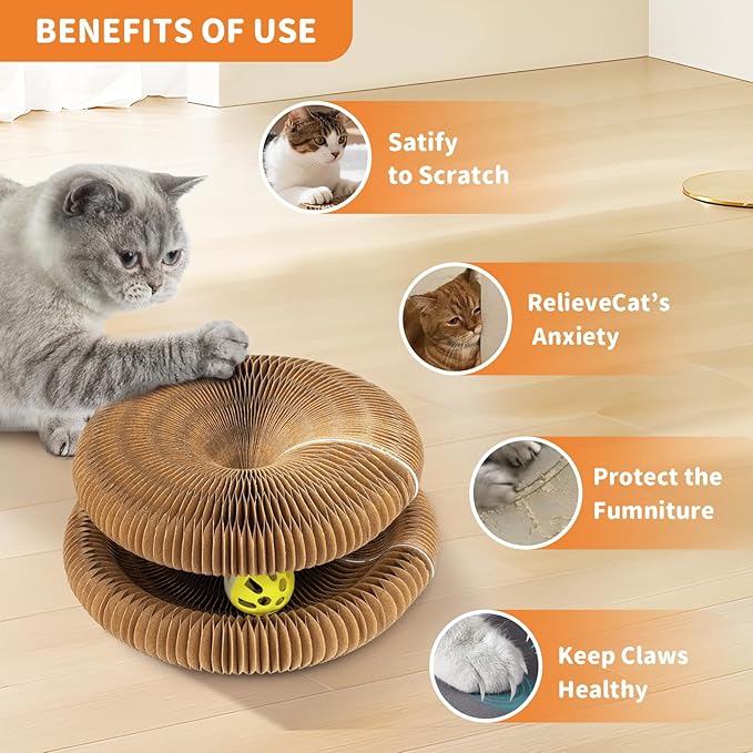 Collapsible Cats Cardboard Scratcher Interactive Pet Toys for Indoor Cats with Ring Ball Magnetic Kitten for Chase Scratch Cat