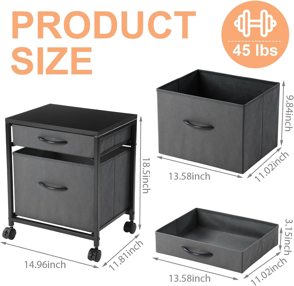 AceOrbit Back to School Rolling File Cabinet Printer Stand,Gray
