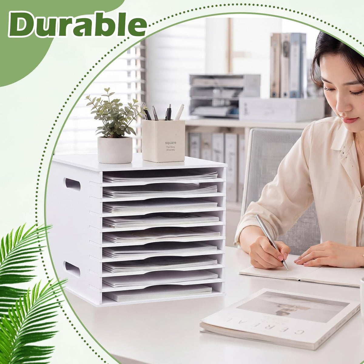Juexica 9 Tier 8.5" x 11" Scrapbook Paper Organizer, White Cardstock File Organizer with Adjustable Shelves, Stackable Paper Trays, Desktop Storage Rack Document Holder for Desk Home Office