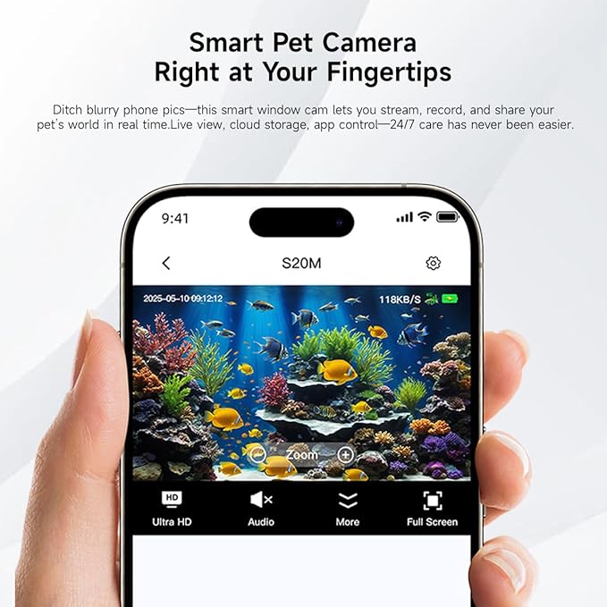 2K HD Aquarium & Terrarium WiFi Pet Camera,140° Wide-Angle Anti-Glare & Anti-Reflection,Night Vision for Fish & Reptiles,Two-Way Audio,Glass-Mount Enclosure Monitor,24/7 Recording (2 Pack)