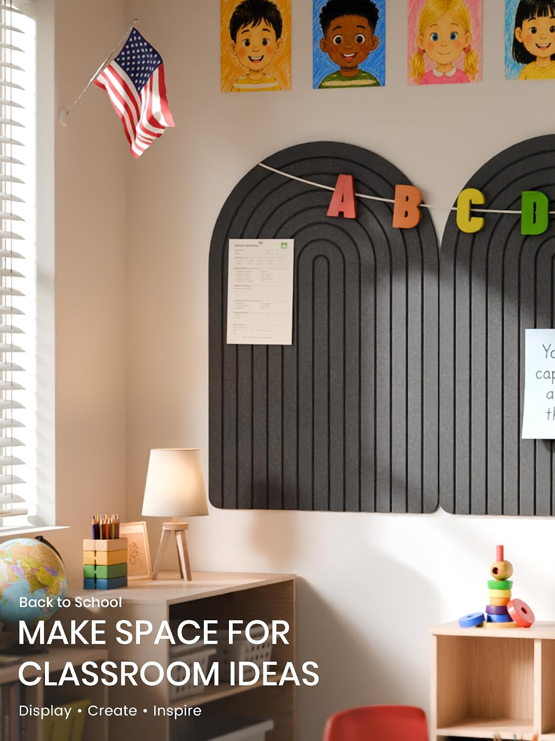 Large Arched Felt Bulletin Board 35.4''×23.6'', Black