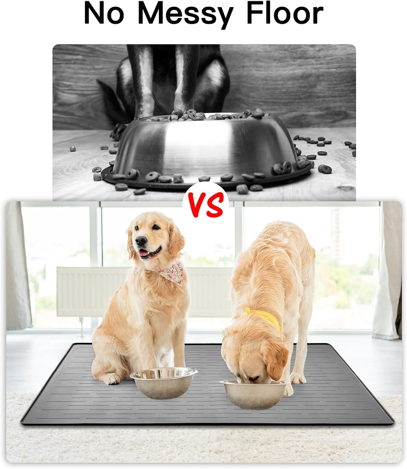 48" x 32" XXXL Largest Pet Food Mat, Silicone Dog Mats for Food and Water, Nonslip Pet Feeding Mats for Floors,Dog Cat Bowl Mat with Raised Edges, Light Gray
