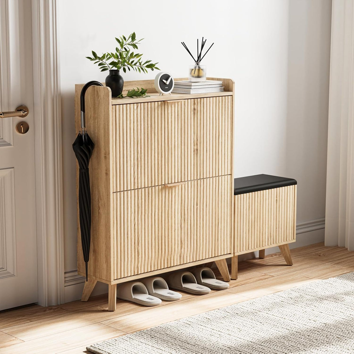 Fluted Shoe Cabinet Storage