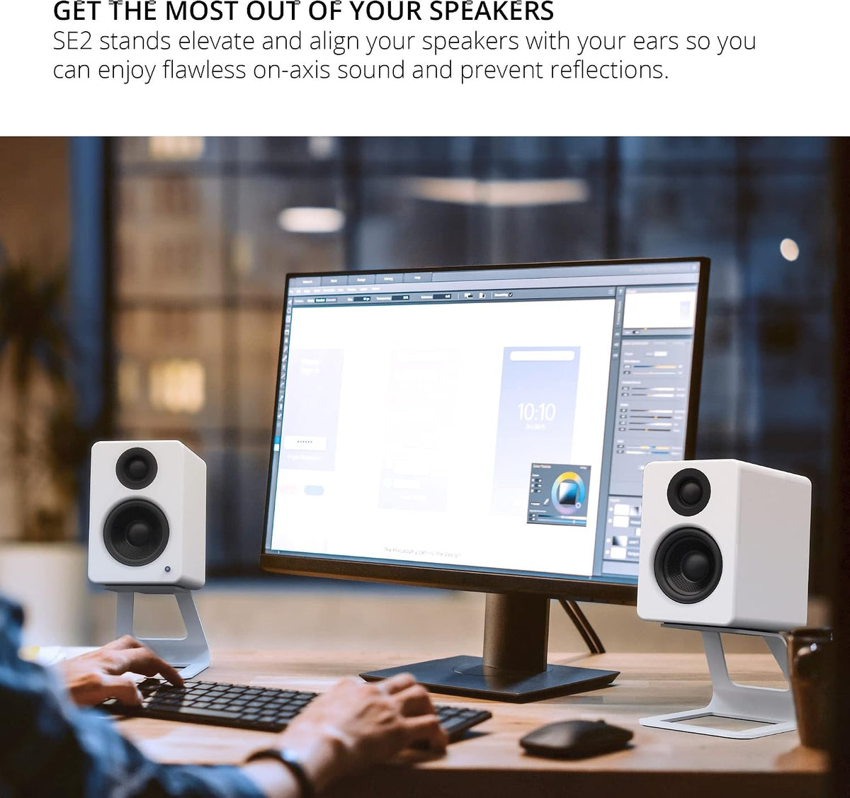Kanto SE2 Elevated Desktop Speaker Stands for Small Speakers & Compact 2”-3” Studio Monitors | 3.8” Tall | Supports 7.1 lbs | Damping 1.5 mm Silicone Padding | Pair | White