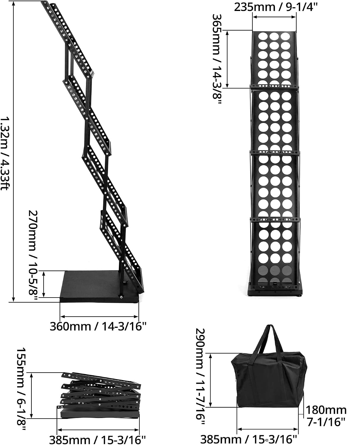 QWORK Magazine Brochure Display Rack Stand, 4 Pocket Foldable Literature Catalog Rack Book Holder Tradeshow Display Stand, for Office Store and Exhibition Trade Show (Black)