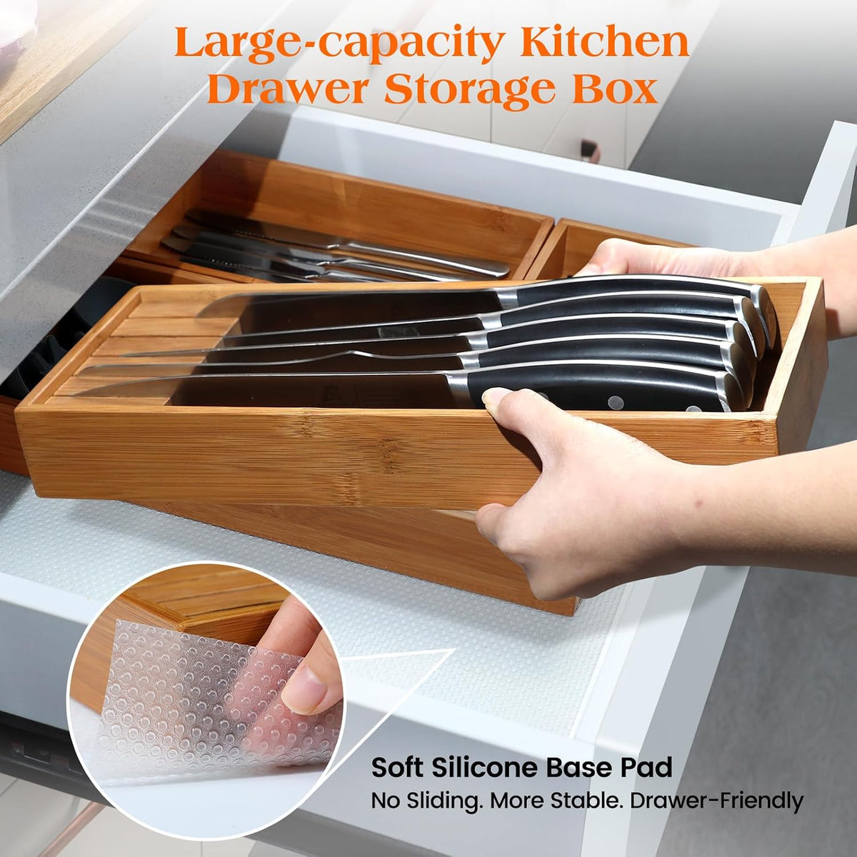 Piklohas Carbonized Bamboo Kitchen Silverwar Drawer Organizer