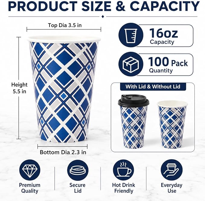Tamone 100 PACK 16OZ Disposable Coffee Cups