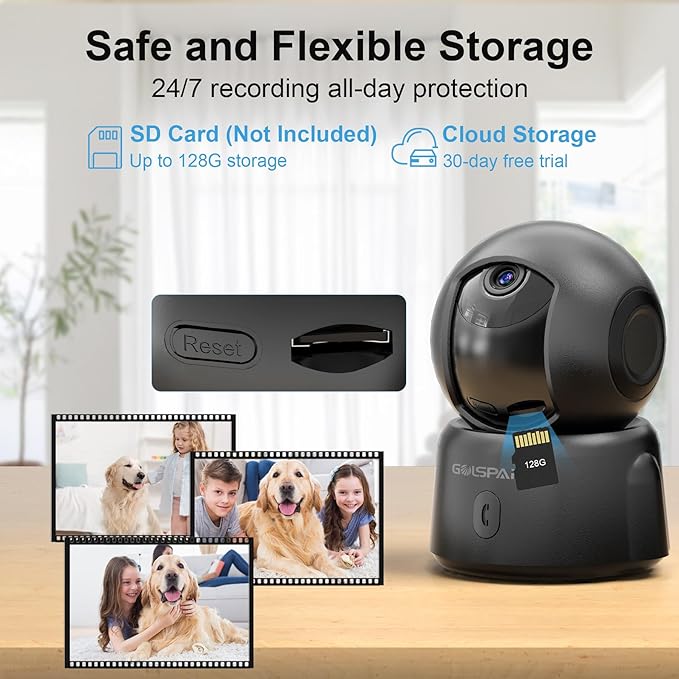 GOLSPARK Dog Pet Camera for Home Security 2K,2.4GHz WiFi Camera Baby Monitor for Room with Motion Tracking Detection Night Vision,Two-Way Audio SD/Cloud Storage