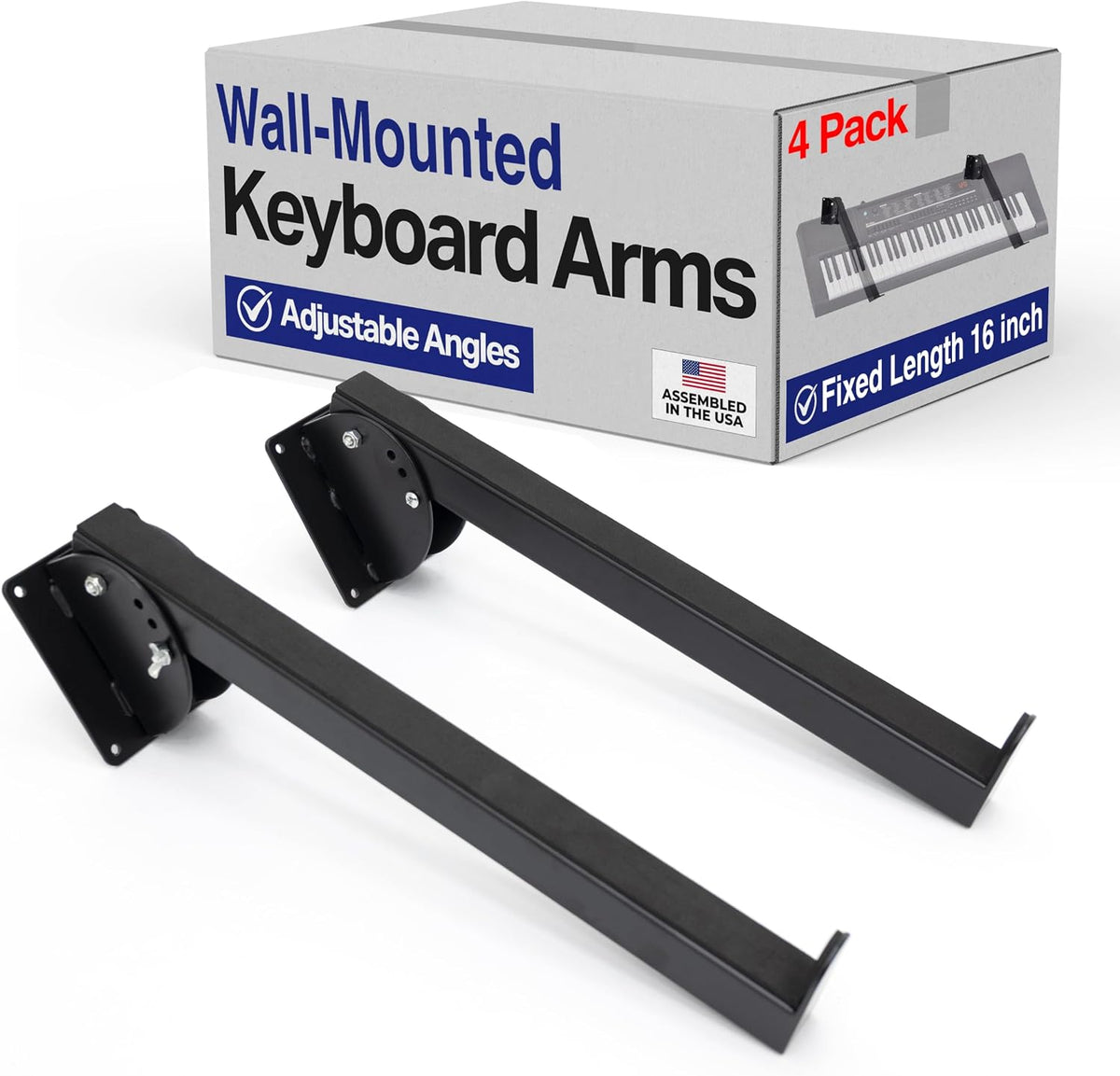 Victory Display WALL-MOUNTED Keyboard Arms – Fixed Length Keyboard Wall Mount, Space-Saving Keyboard arms for Home Studios and retail stores, Displays keyboard at 45°, 65° & 90° Angles – 1 Pairs (16")