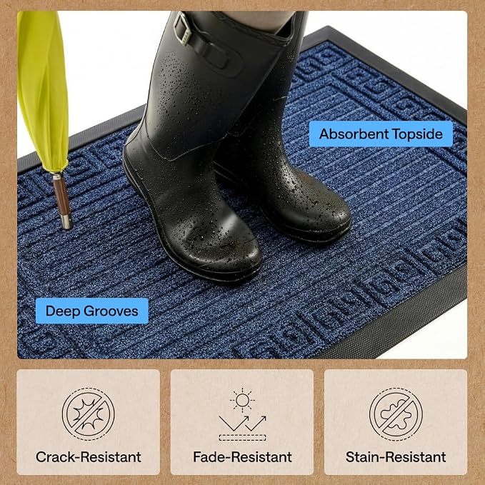 GORILLA GRIP 100% Waterproof All-Season WeatherMAX Doormat 35x23, US Designed