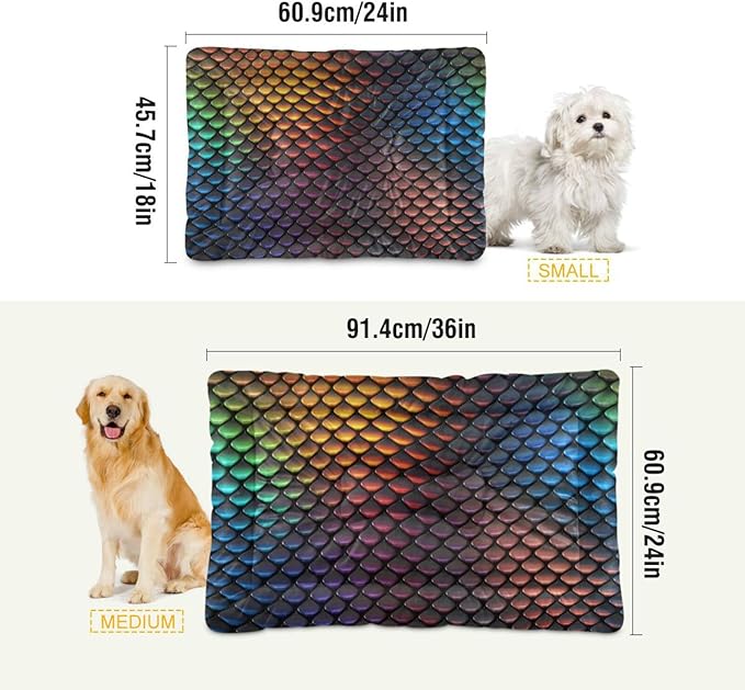 Colored Scales Pet Bed Cute Dog Bed Mat Absorbing Non Slip Pad Pet Sleeping Mat for Small, Medium, and Large Dogs Puppy Cat 24 in x 18 in