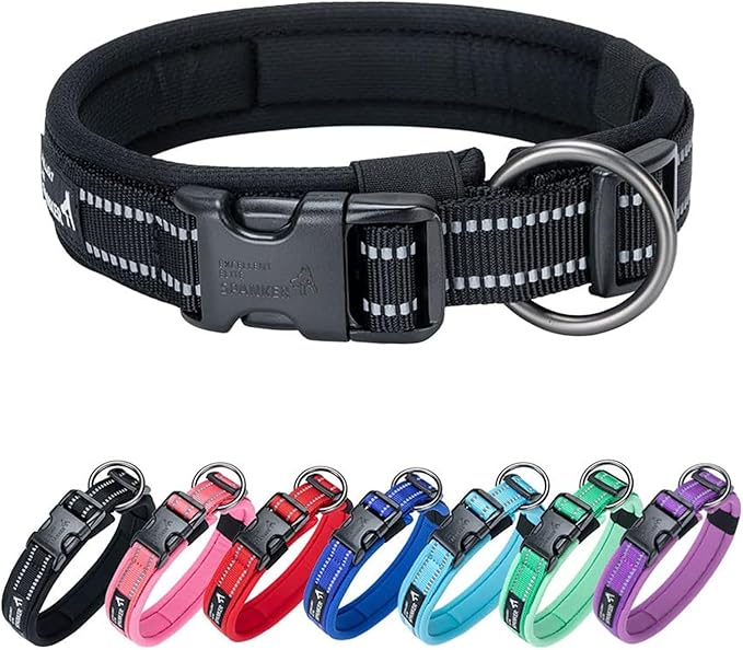 EXCELLENT ELITE SPANKER Reflective Dog Collar Classic Soft Padded Breathable Nylon Adjustable Pet Collar with Quick Release Buckle for Boy Girl Male Female Small Medium Large Dogs Training(Black-S)