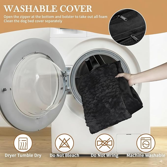 Comfort Expression Orthopedic Dog Bed for Large Dogs 36x27 Inch, Waterproof Supportive Egg Crate Foam Large Pet Bed with Removable Bolsters, Dog Couch with Washable Cover & Non-Slip Bottom, Black