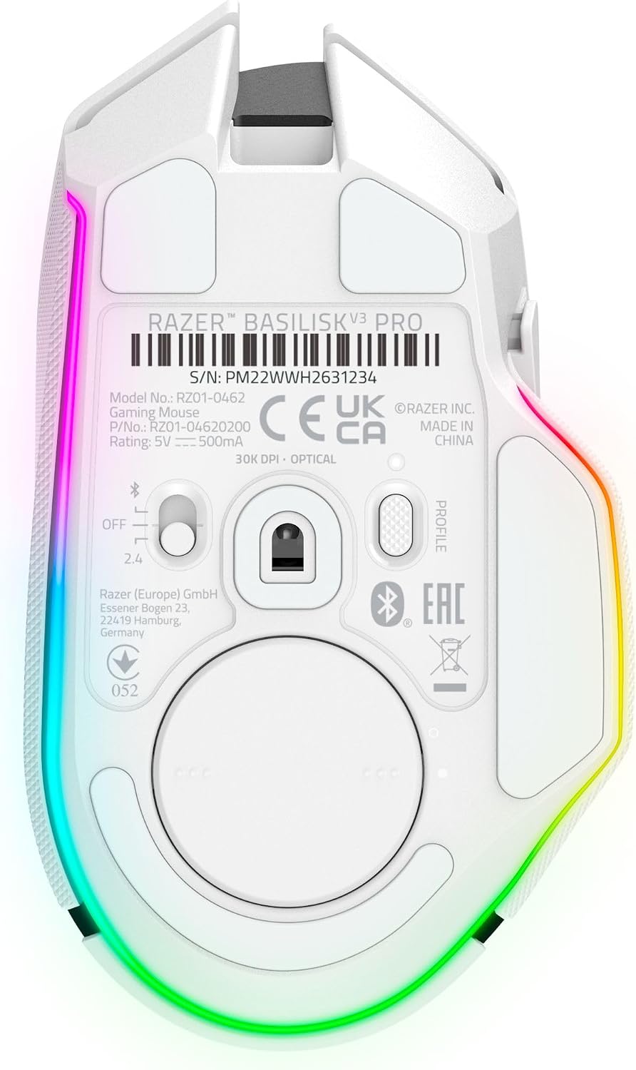 Razer Basilisk V3 Pro Customizable Wireless Gaming Mouse, 2.4Ghz, White