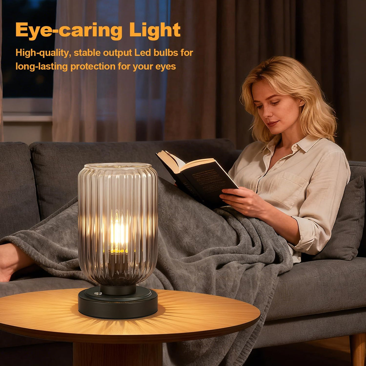 LightRound Cordless Table Lamp for Bedroom, Touch Control Stepless Dimmable