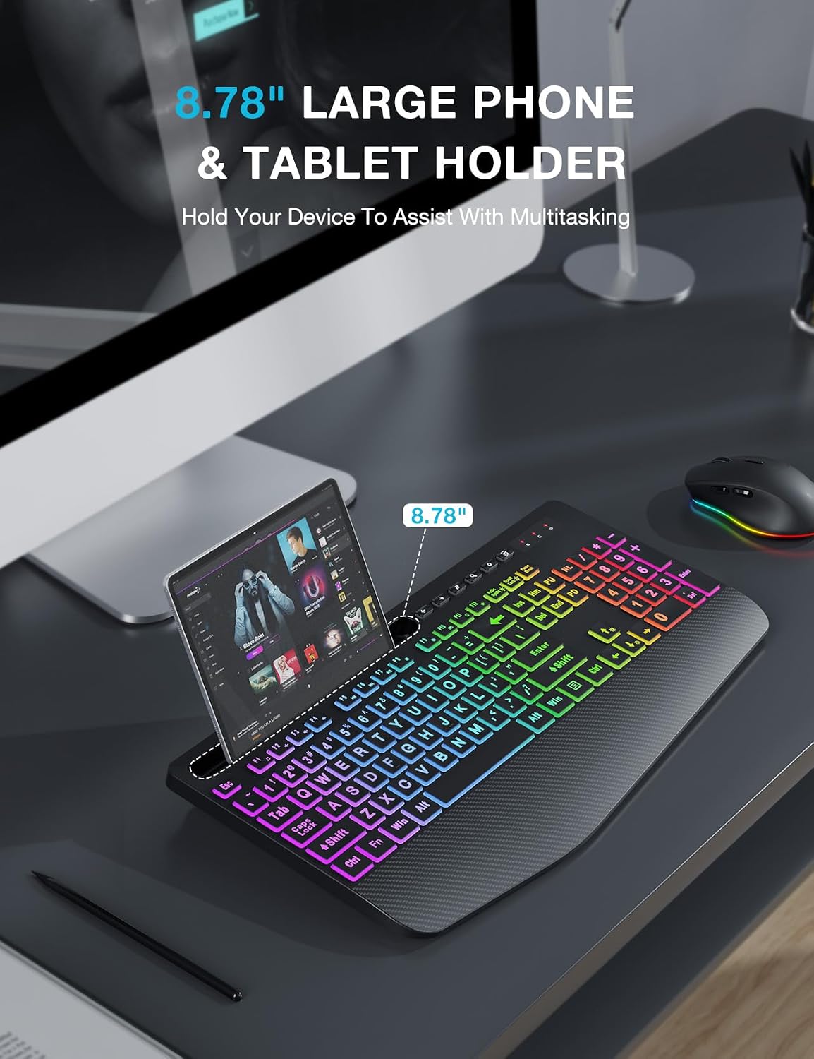 SABLUTE Wireless Keyboard and Mouse Combo, 9 Backlit Effects, Large Print