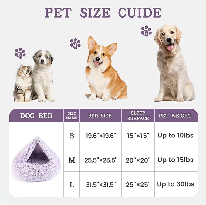 NOYAL Calming Dog Bed for Anxiety, Hooded Donut Cave with Blanket, Plush Fluffy Washable Pet Bed for Small Medium Dogs & Cats