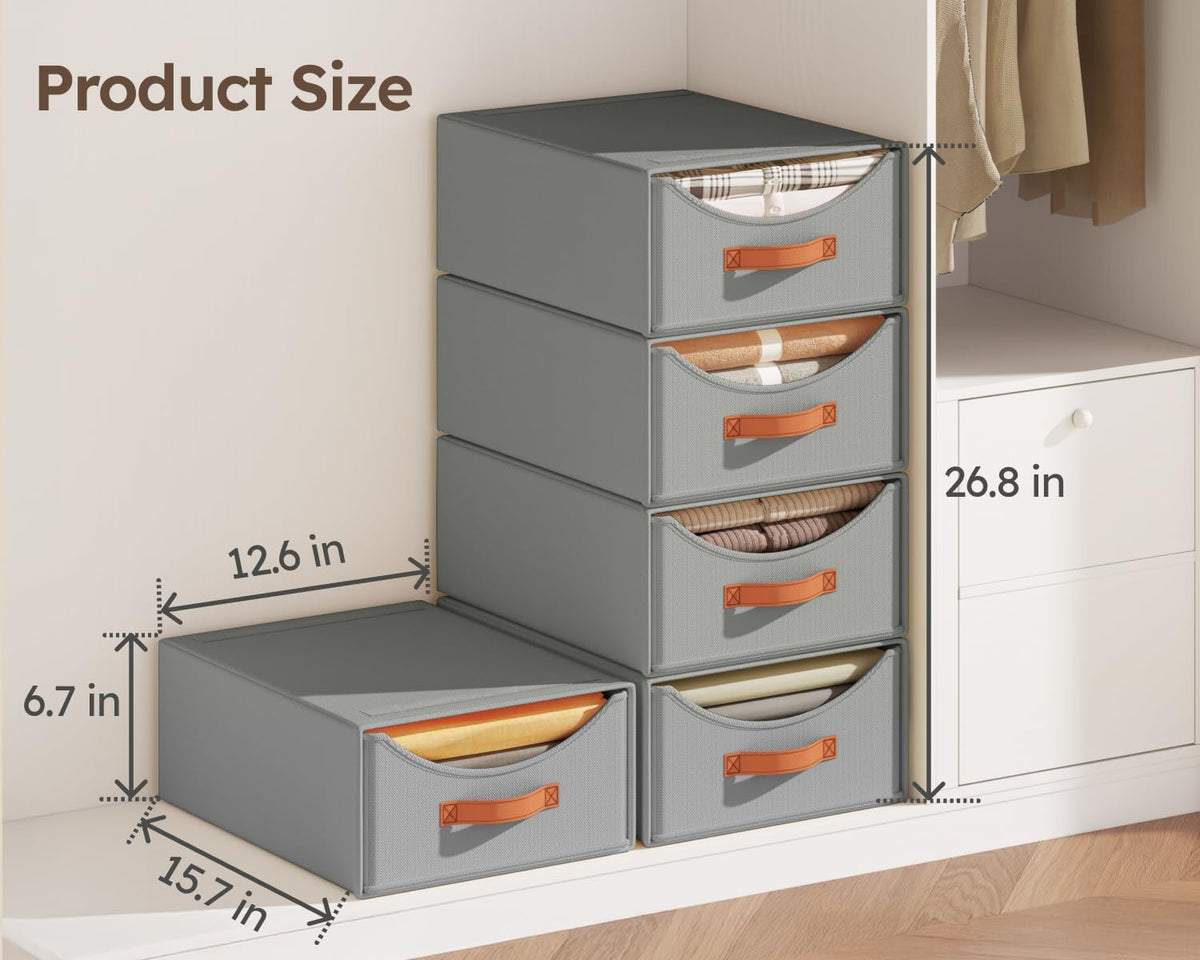 Homsorout Large Closet Organizers - Closet Storage Drawers for Clothes, Fabric Sotrage Bins with Handle, Collapsible Organizer Bins for Bedroom, Living Room, 4 Pack, Gray