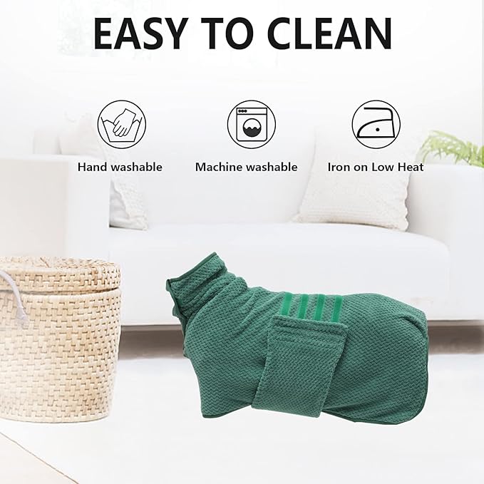 Geyecete Pineapple Grid Fast Drying Super Absorbent Dog Cat Bath Robe Towel - Green-M