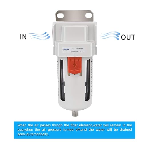 NANPU 1/2" NPT Compressed Air Line Filter, 5 Micron Brass Element, Poly Bowl
