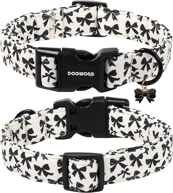DOGWONG Cute Dog Collar, Black Bow Pattern Dog Collar, Girl Female Dog Collars with Strong Plastic Buckle for Large Dogs,XL
