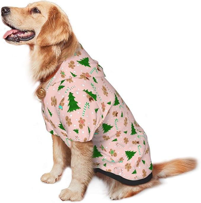 Christmas Gingerbread Men Hoodie,Christmas Cosplay Dog Clothes with Pocket and Hat Winter Clothes Sweaters Medium