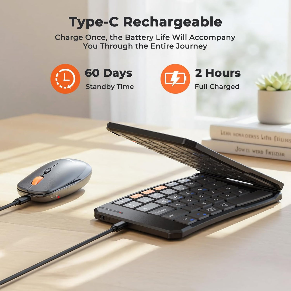MEETION Foldable Keyboard and Mouse, Portable Bluetooth Combo