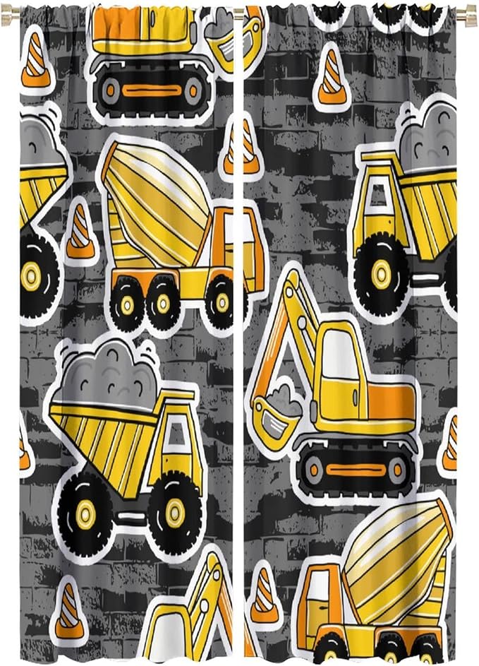 Kids Construction Excavator Window Curtains
