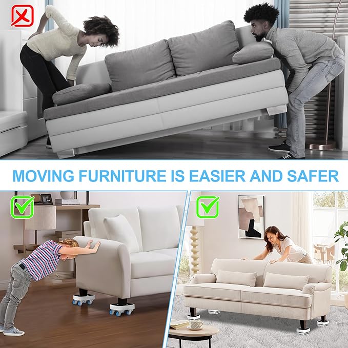 New Upgraded Furniture Sliders for Hard Floors & Carpets, 2-in-1 Furniture