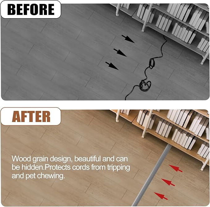 MYFAMIREA 3.3FT Floor Cord Cover for Wire Self Adhesive Cable Cavity Management PVC Extension Cord Hider Power Floor Wire Protector Cover Prevent Cable Trip for Office Home Outdoor (Gray Wood, 1.18'')