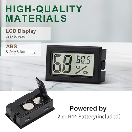 Mini Hygrometer Indoor Humidity Meter, Digital Humidity Gauge Indoor Thermometer (℉) for Home, Office, Reptile, Car, Greenhouse, Lab, Terrarium, Cellar, Humidors A02 Black