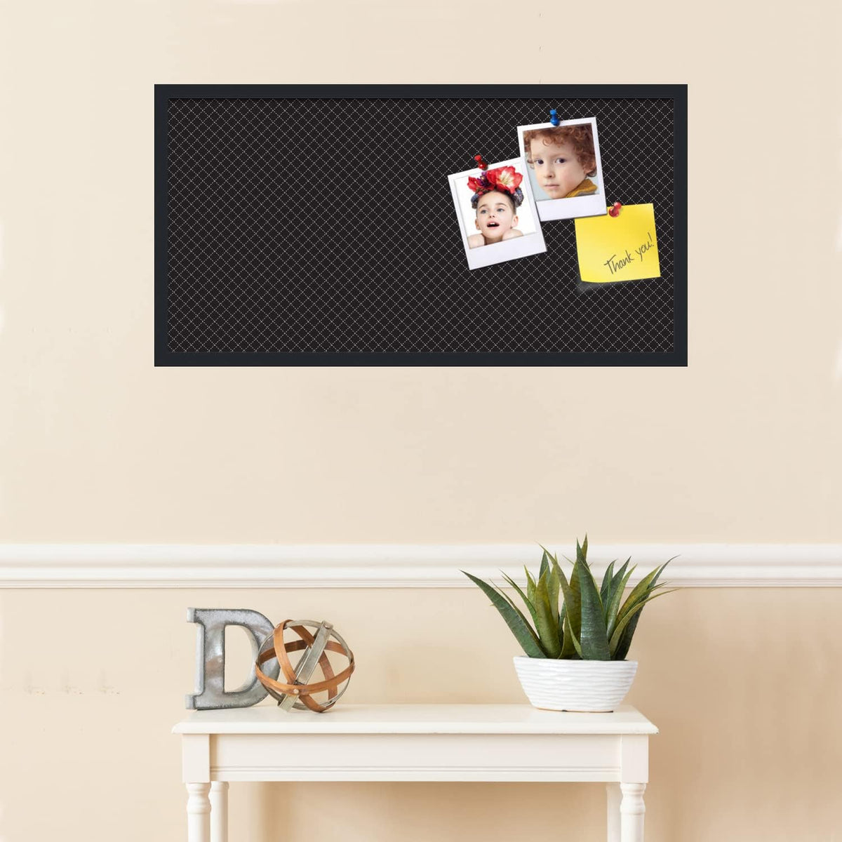 PinPix 36x18 inch Cork Bulletin Board. This Decorative Framed Pin Board Comes with Diamond Pattern in Black Design and Satin Black. Ideal for Home, Office Decor or School (PinPix-120)