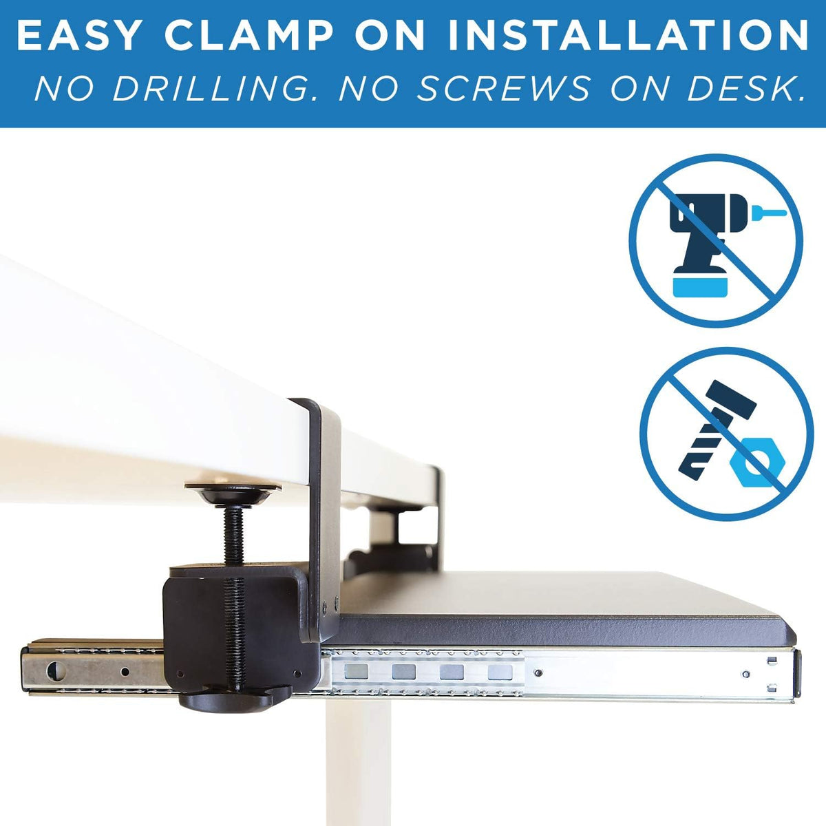 Mount-It! Clamp-On Under Desk Keyboard Tray, No-Drill, Fits Desks to 2.2 in