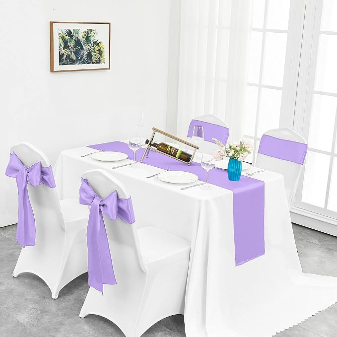 4-Pack Lavender Satin Table Runner 12 x 108 Inch Long Bright and Smooth Silk