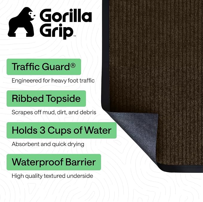 GORILLA GRIP Waterproof Traffic Guard Door Mat, 2 Pack Heavy Duty Entryway Mats