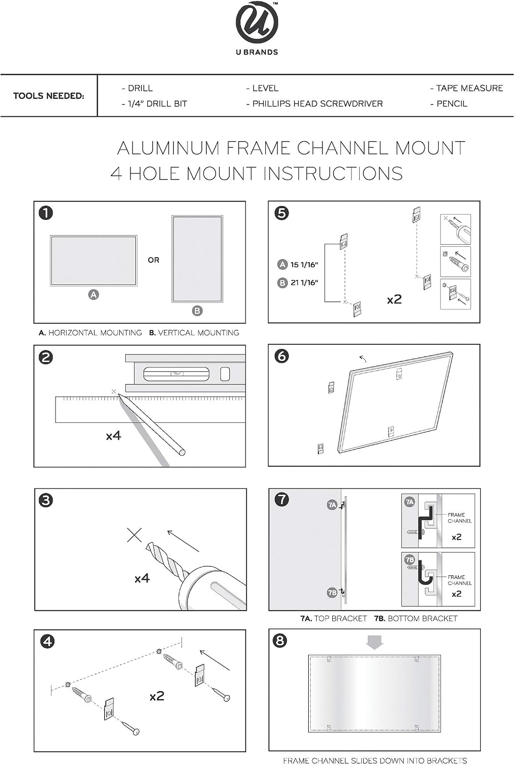 U Brands White Board, Dry Erase Board for Wall, Aluminum Frame, 96" x 48"