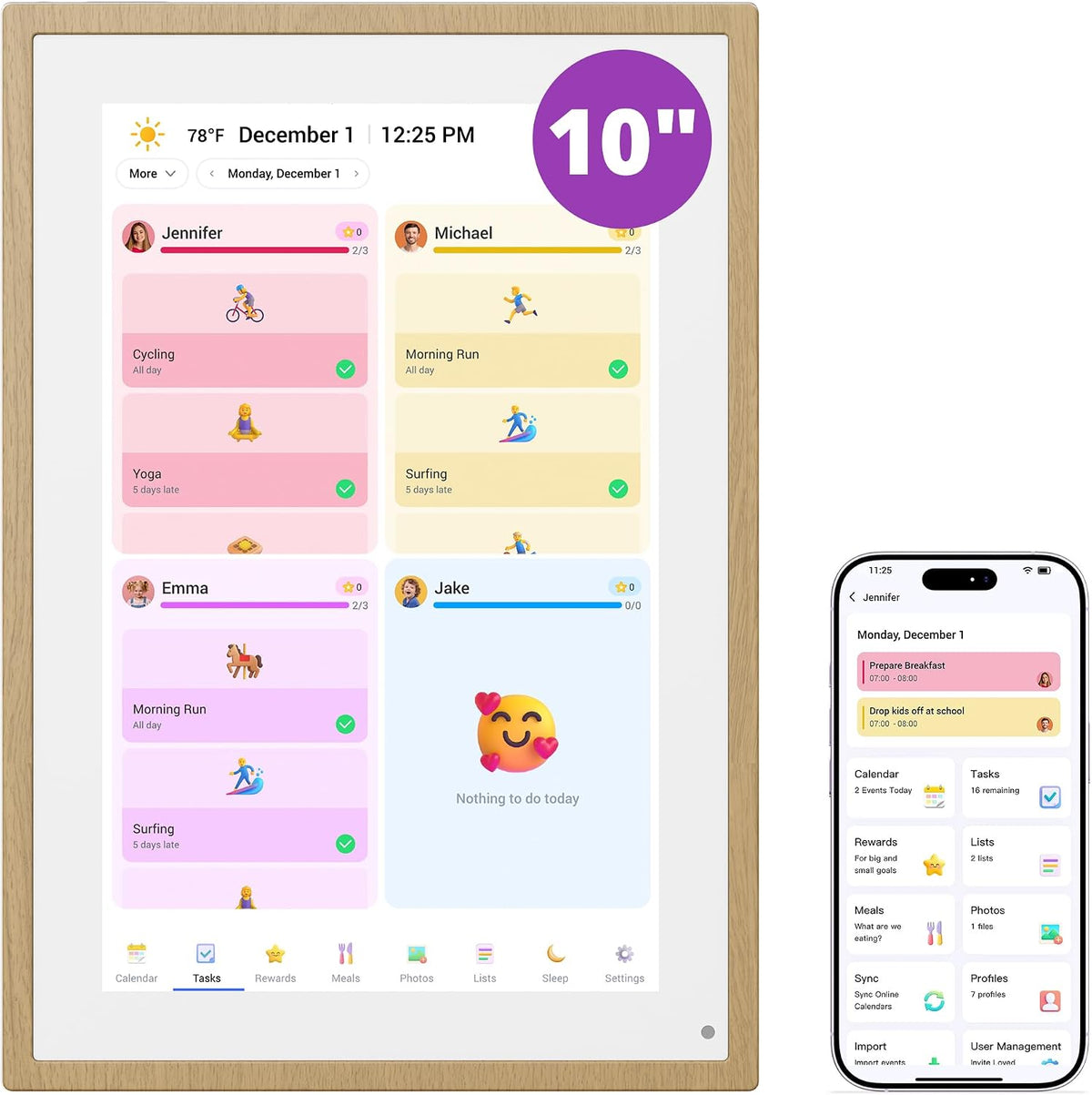 Digital Calendar 10.1 Inch Natural Wood